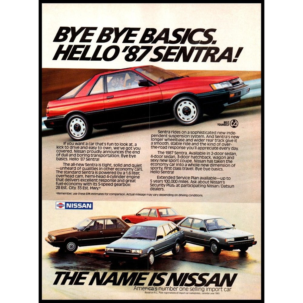 1987 Nissan Sentra Hatchback Vintage Print Ad Sedan Wagon Wall Art Photo